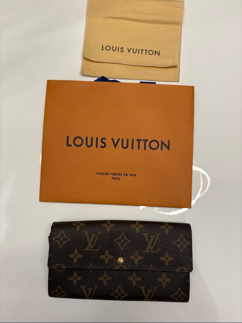 Louis Vuitton Monogram Canvas Brown Flap Wallet with Gold Snap